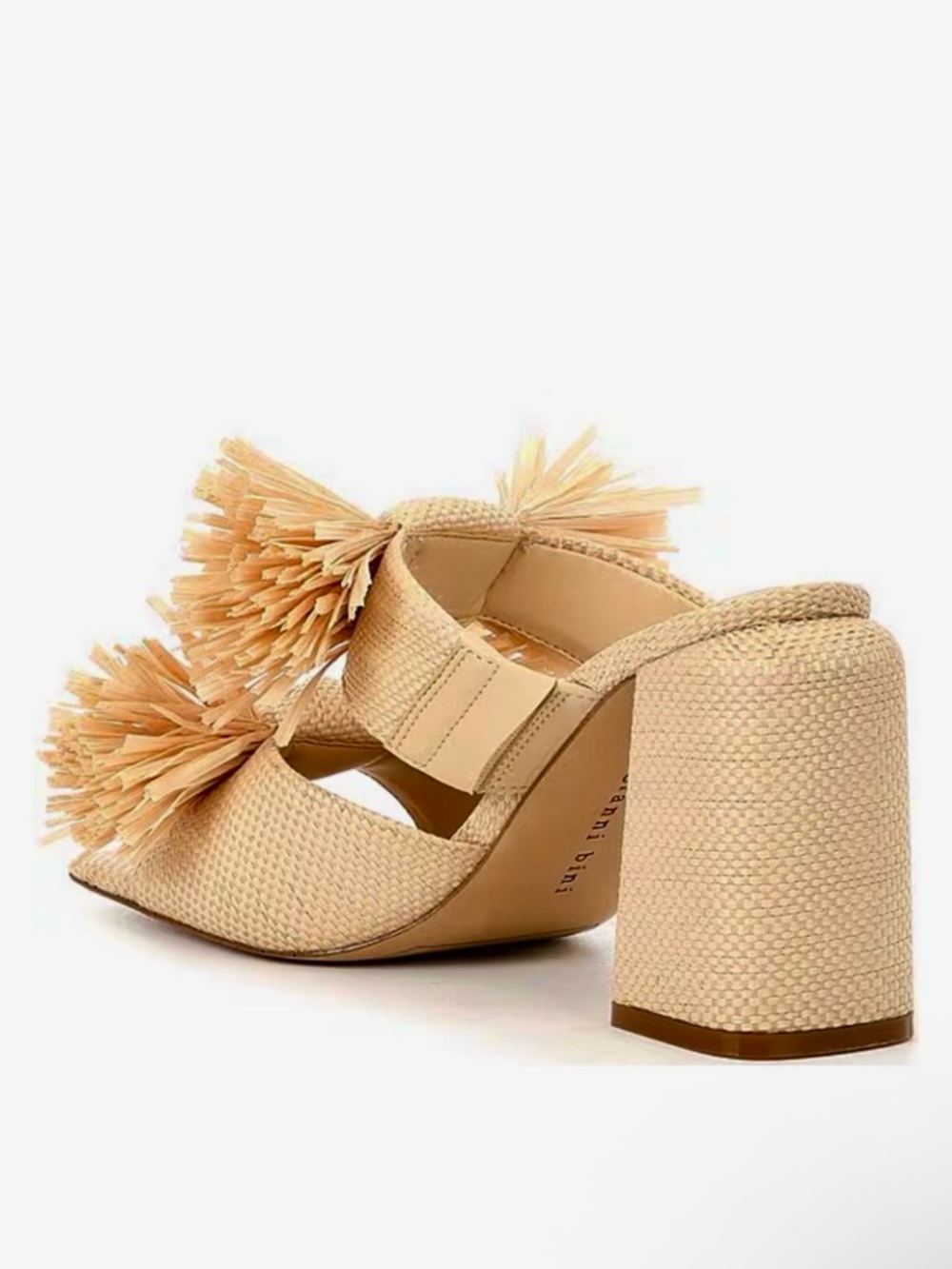 Gianni Bini Maguire Natural Raffia Tassel Block Heel Mules - Picture 3 of 9